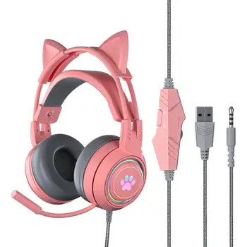 SY-G25 Kablolu Kulaklık Yüksek Kalite 3.5 mm Tel Kontrol PC Kulaklık ile Güzel Kedi Kulak Aşırı Kulak Oyun Kulaklık için müzik