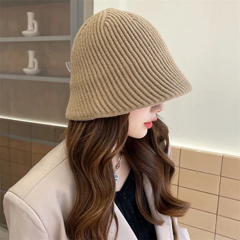 Moda Örme Kova Şapka Kore Versiyonu Sonbahar ve Kış Yeni Sıcak Balıkçı Şapka Kadınlar için Tüm Maç Rahat kulak koruyucu kap