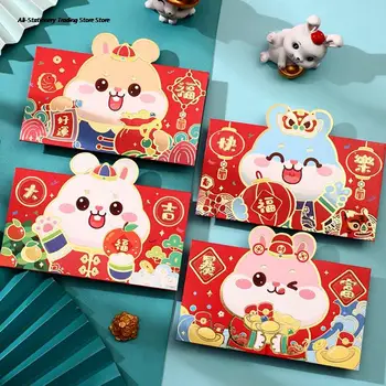 4 Adet 2023 Tavşan Yıl Karikatür Çin Yeni Yılı Kırmızı Paket Şanslı Kırmızı Zarf Bahar Festivali Doğum Günü Düğün Şanslı Para Çantası
