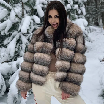 Moda Kısa Gerçek Tilki Kürk Ceket Standı Yaka Yüksek Kalite Hakiki Tam Pelt Tilki Kürk Ceket Kalın Sıcak Kürk Palto Kadın Kıyafet
