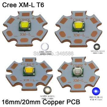 1x CREE XML XM-L T6 10 W Yüksek Güç LED Soğuk Beyaz Sıcak Beyaz Nötr Beyaz Kraliyet Mavi Verici Çip ile 16mm 20mm Bakır PCB