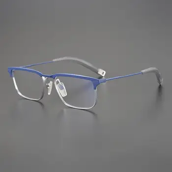 Marka Tasarım Yarı Erkekler İçin Saf Titanyum Gözlük Çerçevesi-rım Klasik Kare Vintage Gözlük Kadın Miyop Gözlük DTX104 el Yapımı 