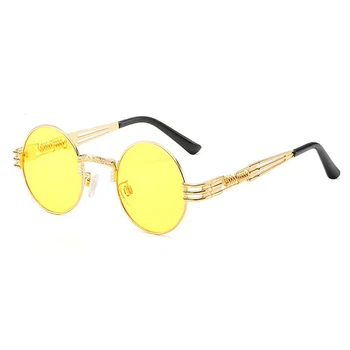 JULI Steampunk Yuvarlak Güneş Gözlüğü Erkekler Kadınlar için Alaşım Gözlük Daire Şekli Marka Tasarımcısı güneş gözlüğü Ayna UV Koruma 8077