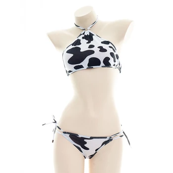 Erotik Iç Çamaşırı Iki Parçalı bikini seti Büyüleyici Inek Serisi sütyen ve külot Seti Yan Kravat Külot Halter Sutyen Seksi Kıyafeti
