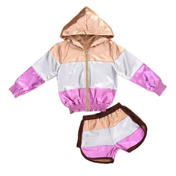 1-6Y Bahar Sonbahar Bebek Çocuk Bebek Kız Giysileri Set moda ışık Kumaş Patchwork Tops Hoodie Şort Giyim 2 Adet kıyafetler