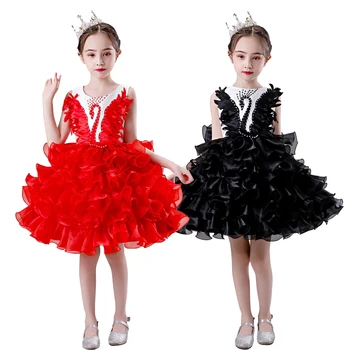 Lolanta çocuk Kız Siyah Kuğu Elbise Prenses Elbise Tutu Çocuklar Performans Kostümleri Resmi Etek