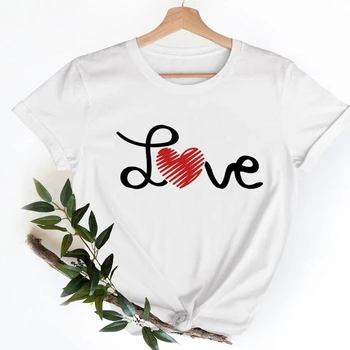 Kadın Aşk Kalp Tshirt Kadınlar Çiçek Çiçek Aşk Trend kısa kollu t-shirt Bayan Moda rahat giyim Karikatür Elbise