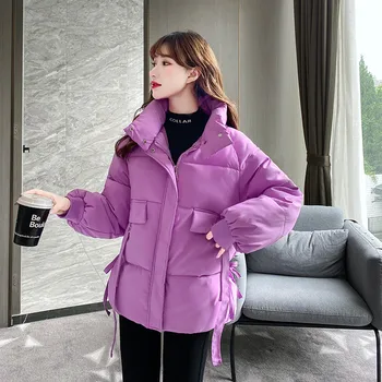 Pamuk Ceket Kadın 2021 Yeni Kore Versiyonu Gevşek Ins Düz Renk Standı Yaka Dış Giyim Kış sıcak Kısa Ekmek Ceket Trend JD1707