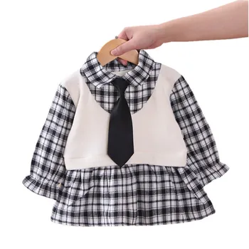 Yeni Bahar Sonbahar Bebek Kız Giysileri Çocuk Moda Pamuk Ekose Elbise Toddler Rahat Kostüm Bebek Giyim Çocuk Spor