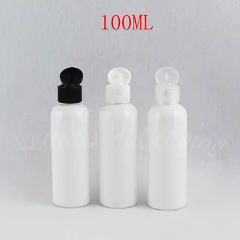 Flip Top Kapaklı 100 ML Beyaz Plastik Şişe, 100CC Şampuan / Losyon Ambalaj Şişesi, boş Kozmetik Konteyner ( 50 Adet / grup )