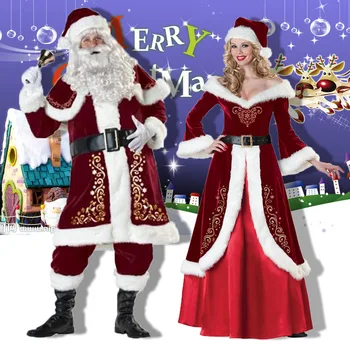 Deluxe Erkekler Noel Kostüm Cosplay Çift Noel Baba Üniforma Tatil
