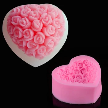 Aomily Silikon Çikolata Kalıp Kalp Aşk Sabun Kalıp Mum Polimer Kil Kalıpları el Sanatları Gül Çiçek DIY 3D Sabun Bankası Araç Formları 