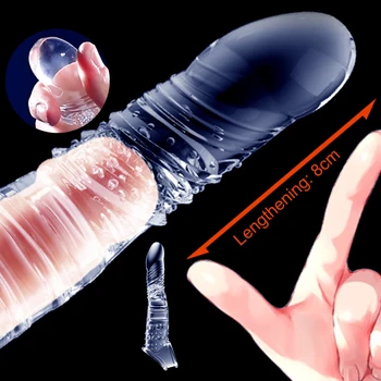 S / M / L Boyutu Gerçekçi Penis Kollu Genişletici Kullanımlık Dildos Prezervatif Gecikme Boşalma Dick Büyütme Seks Oyuncakları erkekler için