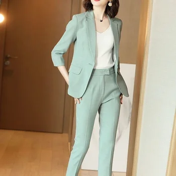 Kadın 2022 Casual Kadın Kıyafetleri Sonbahar OL Tarzı Gevşek Blazers + Ayak Bileği Pantolon Takım Elbise Ofis Bayan Uzun Ceket 2 Parça Set J58