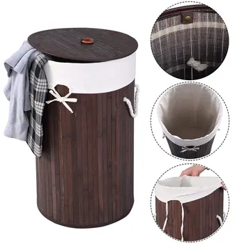 Giysi saklama çamaşır sepeti Kirli giysi saklama Kova Katlanabilir Bambu Sepet Giysi Konteyner Organizatör Depolama Sepeti
