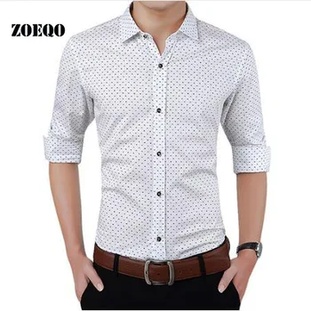 ZOEQO Yeni Moda Marka Giyim Slim Fit Uzun Kollu Gömlek Erkekler Polka Dot Casual Gömlek Erkek Sosyal camisa mascuPlus Boyutu M-5XL