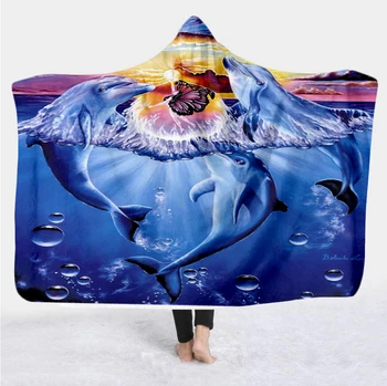 Plstar Cosmos Sevimli yunus renkli Battaniye Kapşonlu Battaniye 3D tam baskı Giyilebilir Battaniye Yetişkin erkekler kadınlar Battaniye tarzı-4