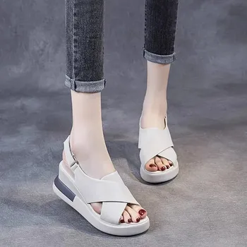 Bayanlar Sandalet Rahat Ayakkabılar PU Balık Ağzı Şekli Düz Renk Düz Çile Kaymaz Nefes Kadın Ayakkabı  