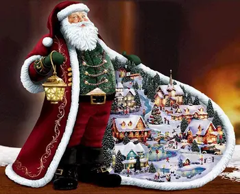 5D Tam Yuvarlak AB Matkap Mozaik Nakış Noel Baba ve Küçük Ev Elmas Boyama Kitleri Çapraz Dikiş noel hediyesi