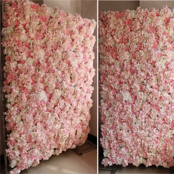 Sıcak Pembe Çiçek fon Düğün Çiçek Duvar Yapay Gül Sahne Dekorasyon 2.4 M x 2.4 M Ev Dekor