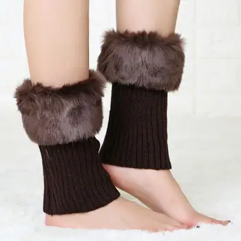 Kadın Kış bacak ısıtıcıları Bayan Tığ Örgü Faux Kürk Trim Bacak Çizme Çorap Toppers Manşetleri Örme ayak koruyucu Tığ Çizmeler Manşetleri Üst