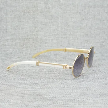 Doğal Ahşap Güneş Gözlüğü Erkekler Yuvarlak Siyah Beyaz Manda Boynuzu Şeffaf Gözlük Metal Çerçeve Oculos Ahşap Tonları Yaz Aksesuarları