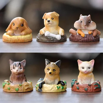 6 Adet / grup Simülasyon Mini Hayvanlar Modeli Tilki Hamster Köpek Kedi Tavşan Minyatür Heykelcik Ev Bebek Dekorasyon DIY Aksesuar Oyuncaklar