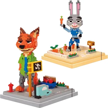 2021 Disney Yapı Taşları Karikatür yapı blok oyuncaklar Sevimli Judy Tavşan Nick Tilki Modeli Çocuk DIY Eğitici Oyuncaklar