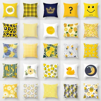 Yeni Sarı Karikatür Geometrik Kişilik İskandinav Tarzı Ev Dekorasyon Polyester Yastık Örtüsü