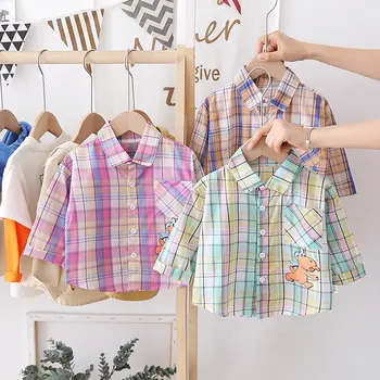 Yeni Sonbahar Bebek Moda Giyim Çocuk Erkek Kız Yaka Karikatür Ekose Gömlek Bahar Çocuk Ekose Giyim Toddler Rahat Eşofman