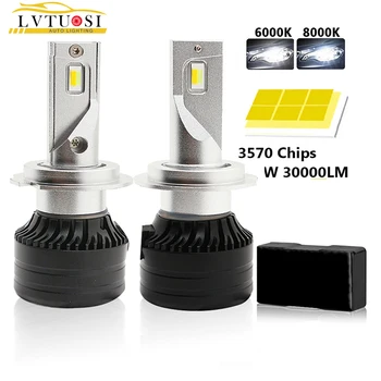 LVTUOSI 2 ADET H4 H7 LED Araba Far Lambası Araba Modifiye Üç renkli yanıp sönen ışık 12V 8000LM H11 9005 9006 LED Ampul OLABİLİR