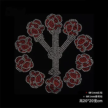 2 adet / grup kırmızı gül çiçek tasarım rhinestones motif demir on aplike yamalar sıcak düzeltme yapay elmas transferi motifleri