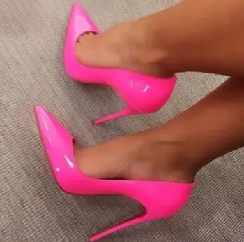 Carpaton Moda Gül Pembe Patent Deri Yüksek Topuk Ayakkabı Seksi Sivri Burun Ince Topuklu Kadın Pompaları Süper Yüksek Parti Düğün Ayakkabı