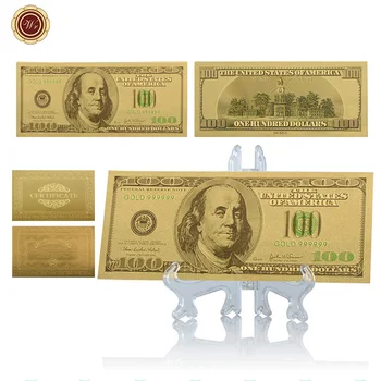 WR Lüks Ev Dekorasyonu 100 Dolar 24k Altın Banknot Yaratıcı 999.9 Altın Folyo Dünya Kağıt Para Hatıra Hediyeler Standı