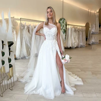 Msıkoods Bir Omuz Şampanya Düğün Elbiseleri 3D Dantel çiçek çayı Uzunluk Gelin Elbise Özel Contry Düğün Konuk Törenlerinde