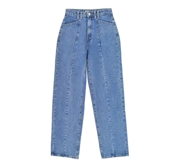 Kadın Kot Sonbahar 2021 Düz Yıkanmış Mavi Kot Pantolon Gevşek Rahat Tarzı Yüksek Bel Harem Pantolon Kadın Streetwear C3058