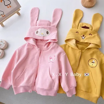 Sanrio Hellokitty Mymelody Kuromi Cinnamoroll çocuk giyim kapüşonlu süveter Yeni Sevimli Baskı Fermuar Ceket Tops