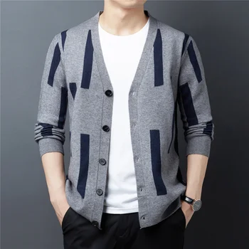 Çizgili Marka Yün Kazak Hırka Erkek Giyim Sonbahar Kış Yeni Varış Yumuşak Rahat Triko Sweatercoat Homme Z1087