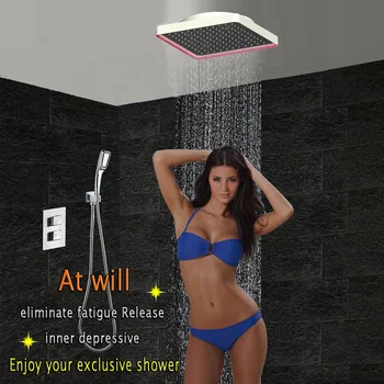 Banyo Gizli Termostatik Duş Musluk Mikser Banyo Vana LED Tavan Duş Başlığı Kare 300mm Yağmur Sis HF5282