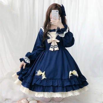 Japon kolej tarzı tatlı lolita elbise vintage dantel ilmek yüksek bel viktorya dönemi tarzı elbise kawaii kız gotik lolita op loli cos