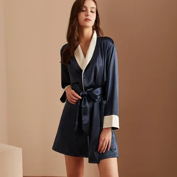 Keçe ve Kalınlaşmış Elbise Robe Kıyafeti Yaka Uyku Elbise Düz Renk Uzun Kollu Hırka Bornoz Kimono Ev Giysileri