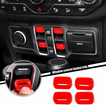4 adet Araba Pencere Kontrol Anahtarı düğme kapağı Trim Pencere Kaldırma Anahtarı Ayar Düğmesi Kapağı Kırmızı Araba Dekor Jeep Wrangler JL JT 2018+