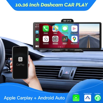 10.26 in Apple Carplay kablosuz bluetooth Android Otomatik WiFi araba dvr'ı Navigasyon Çift Kameralar Kayıt 4K + 1080P Multimedya Oynatıcı