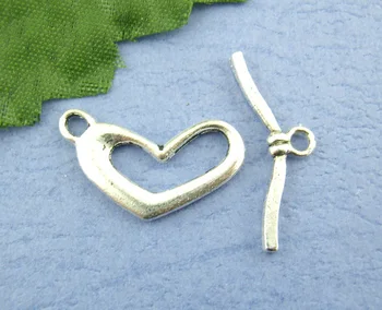 Ücretsiz Kargo 60 setleri Antik Gümüş Aşk Kalp Geçiş Klipsler 11x22mm Takı Bulguları J0390*2