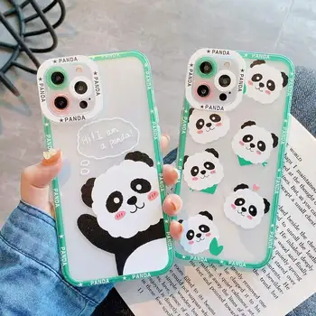 Telefon kılıfı İçin Apple iPhone 7 8 Artı 13 11 12 Pro Max XR XS Güzel Karikatür Hayvan Panda TPU Şeffaf Darbeye Dayanıklı Durumlarda Kabuk