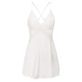 Yaz Seksi İç Çamaşırı Gecelik V Yaka Mini Dantel Kıyafeti Nightie İpek Kısa Etek Askısı Beyaz Elbise Kadın Setleri Elbise Pijama