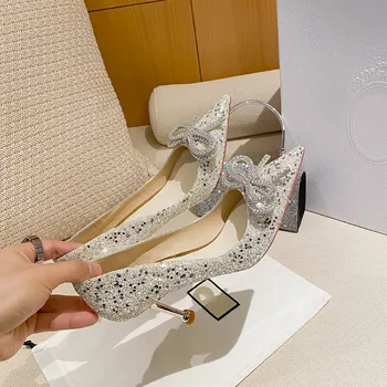 Bahar yeni stil glitter su elmas yüksek topuklu ayakkabılar kadın ince topuk mizaç ilmek tek ayakkabı işaret 