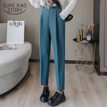 2022 Bahar kış pantolonları Kadınlar Yüksek Bel Resmi Kadın Pantolon Ayak Bileği Uzunlukta Gevşek Ofis Bayan Giyim Sashes ile Yeni 10482