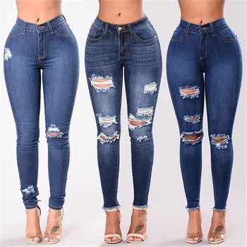 2020 Sıcak Satış Kadın Yırtık Kot Slim Fit Kalça Sıkı Skinny Jeans Moda Küçük Ayak Pantolon Büyük Boy Giyim S-3XL