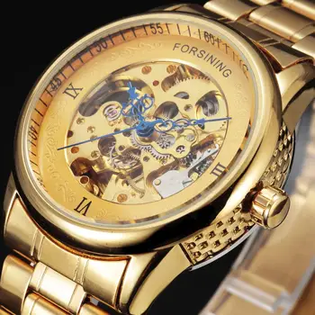 Yeni Roma Altın İzle FORSİNİNG Lüks Marka erkek Moda Otomatik Saat Hollow Out Adam mekanik saatler relogio masculino